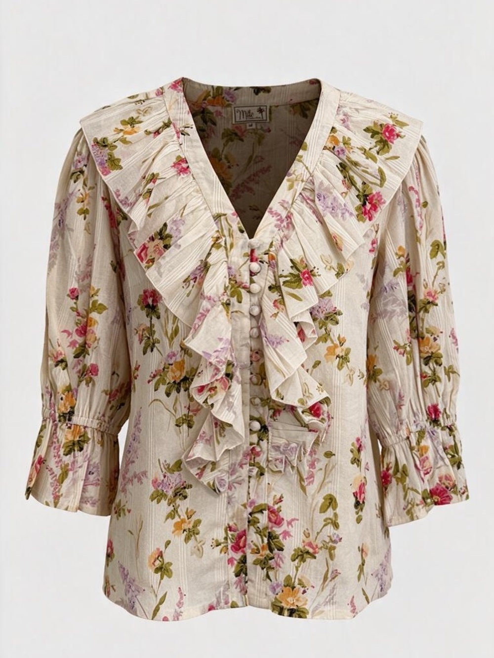Mille Resort Hanna Floral Ruffle Blouse Ivory Multi